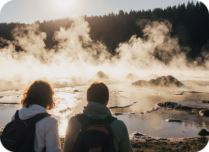 Steaming geysers and colorful mineral pools in Rotorua's geothermal valley