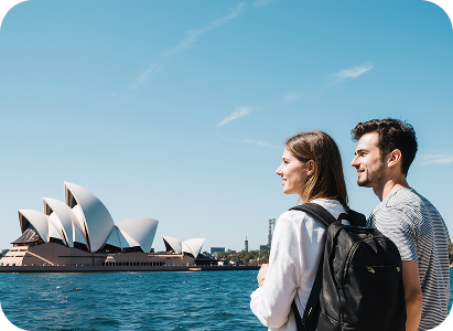 Sydney Opera House with harbor backdrop at sunrise